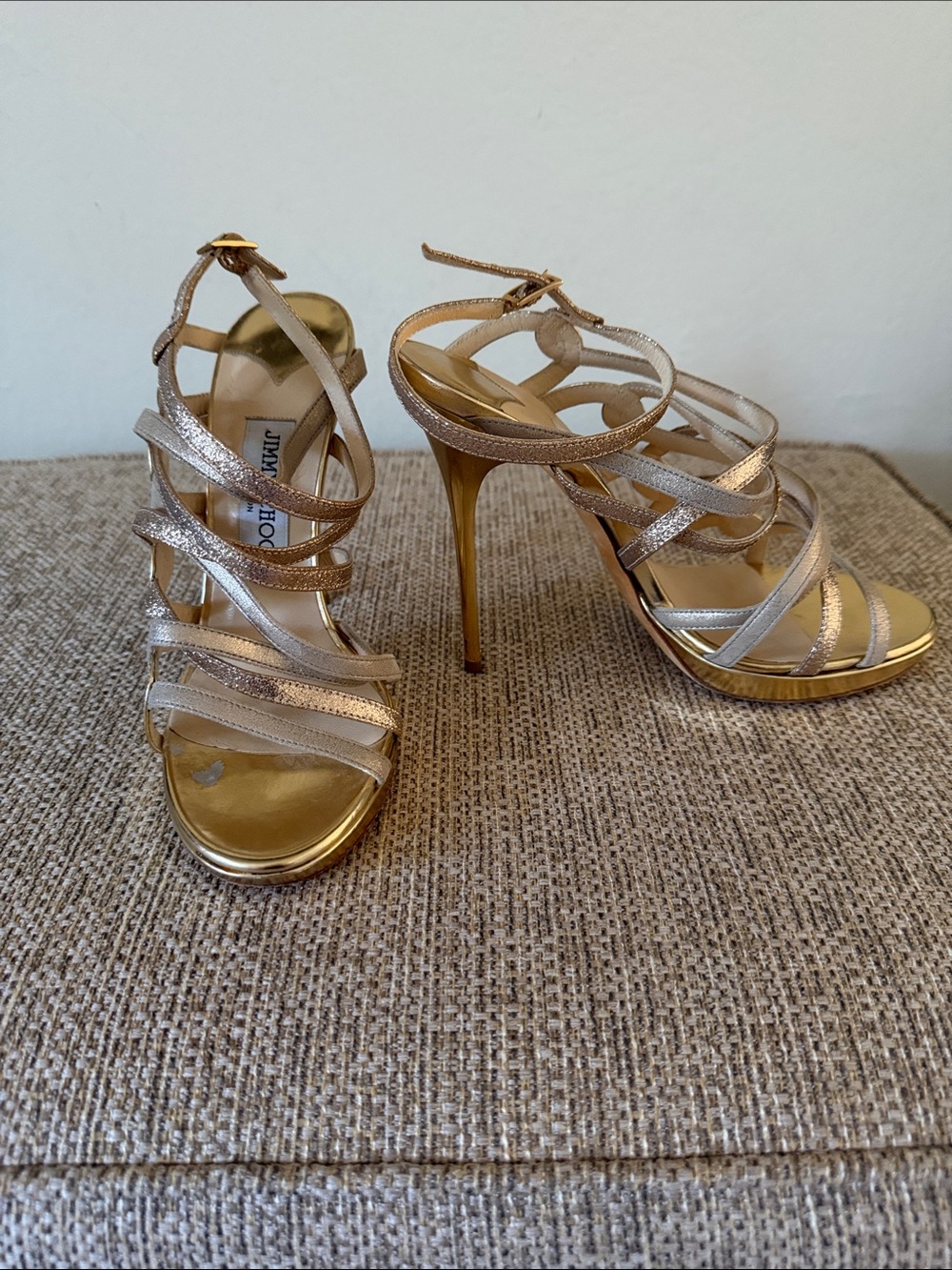 Jimmy Choo Metallic Gold Strappy Stiletto Sandals